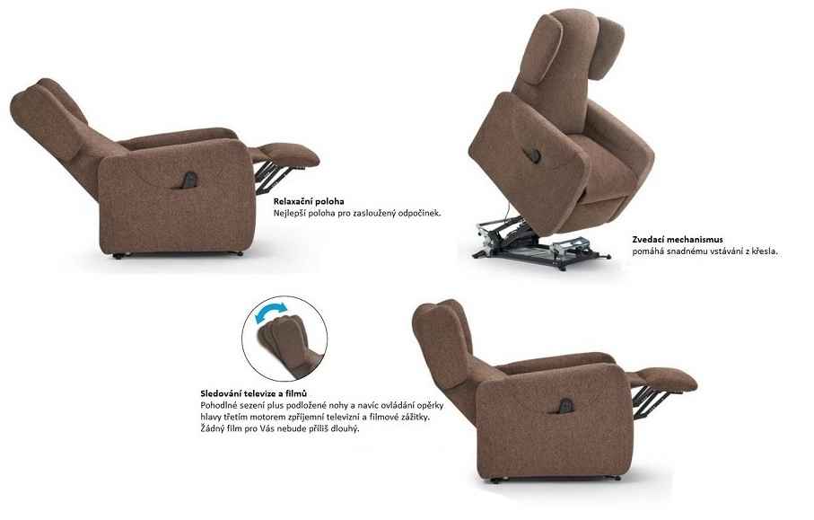 DYNAMICA - relaxační TV křeslo se třemi motory pro pohon a ovládání relaxace