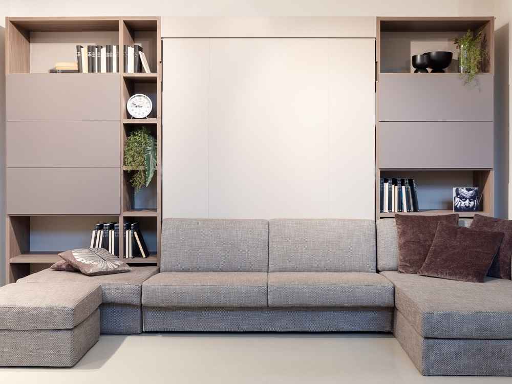 Sklápěcí postel NOBU s rohovou sedací soupravou - součást nábytkové sestavy