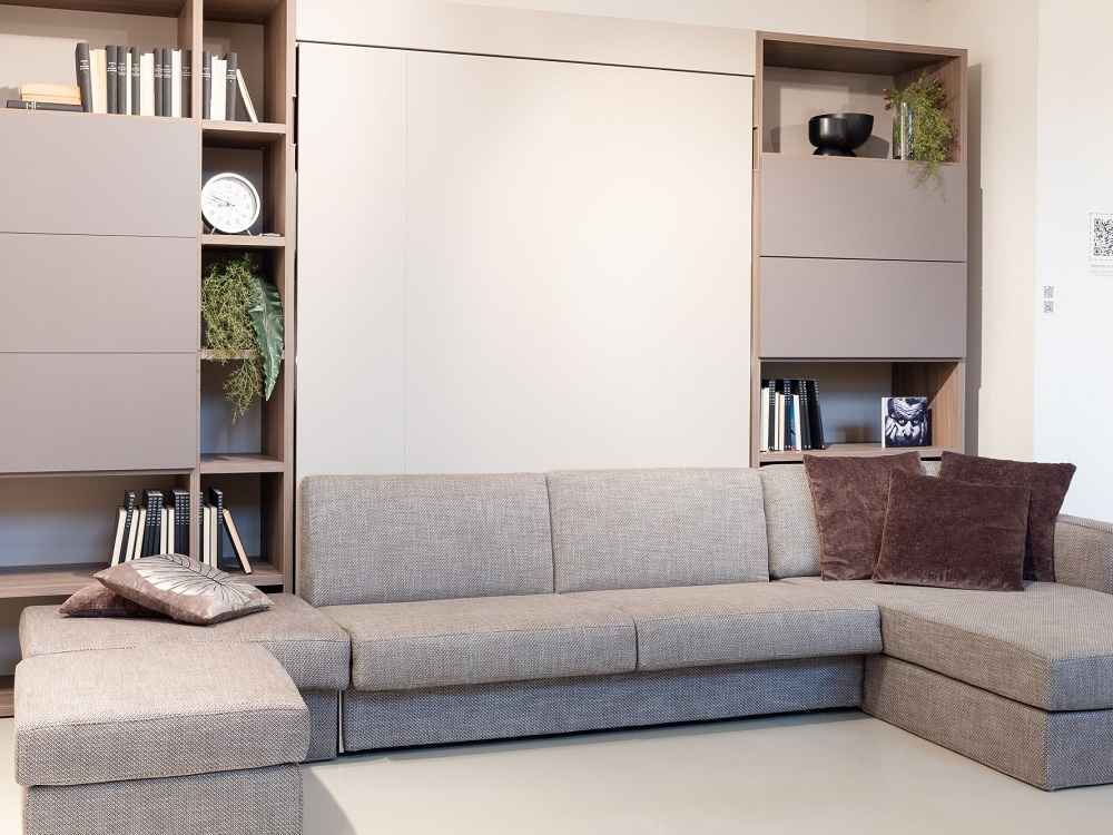 Sklápěcí postel NOBU s rohovou sedací soupravou - součást nábytkové sestavy