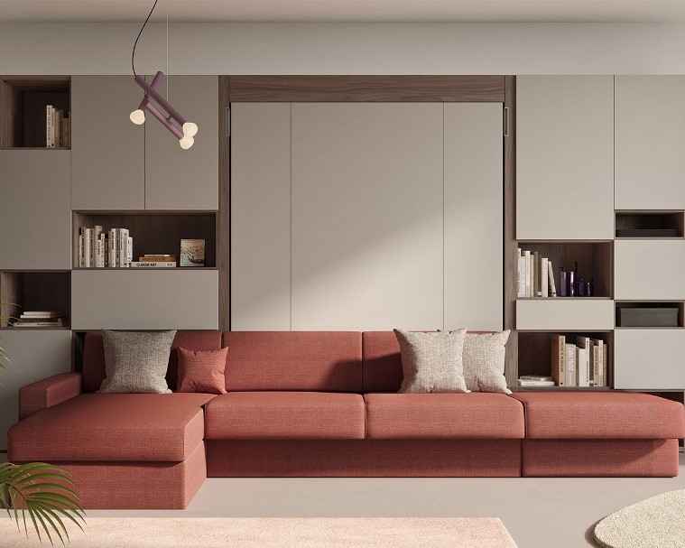 Sklápěcí postel CLEVER NOBU s rohovou sedací soupravou