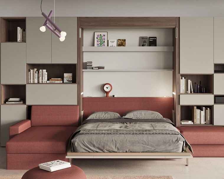 Sklápěcí postel CLEVER NOBU s rohovou sedací soupravou