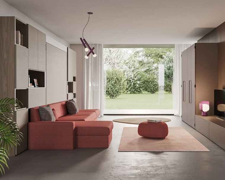 Sklápěcí postel CLEVER NOBU s rohovou sedací soupravou