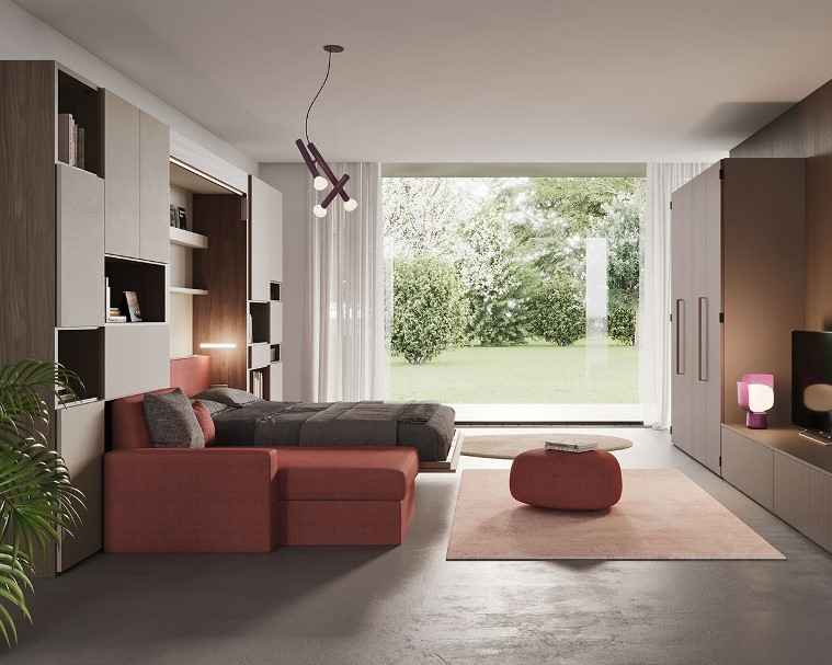 Sklápěcí postel CLEVER NOBU s rohovou sedací soupravou