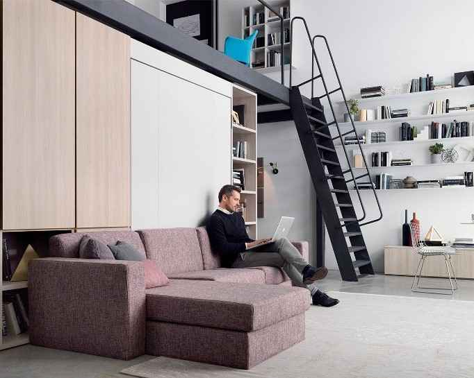 Sklápěcí postel CLEVER NOBU s rohovou sedací soupravou