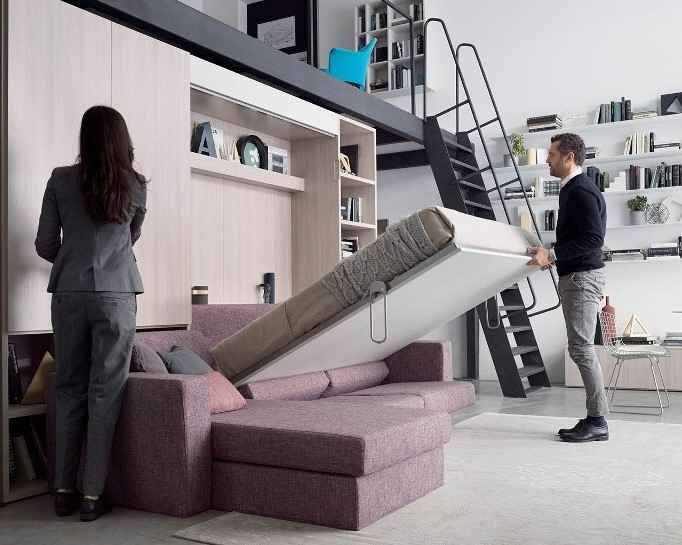 Sklápěcí postel CLEVER NOBU s rohovou sedací soupravou