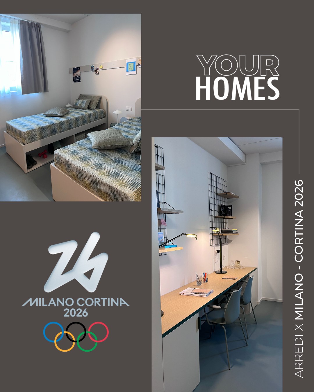 Italská firma HOMES je oficiálním dodavatelem nábytku pro ZOH MILANO CORTINA 2026. Někteří naši zákazníci mají stejný nábytek jako sportovci na olympiádě v Itálii.