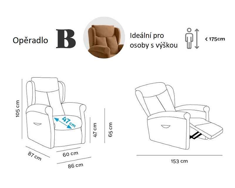 Relaxační TV křeslo MULTIPLA XL s maximální nosností 190 kg