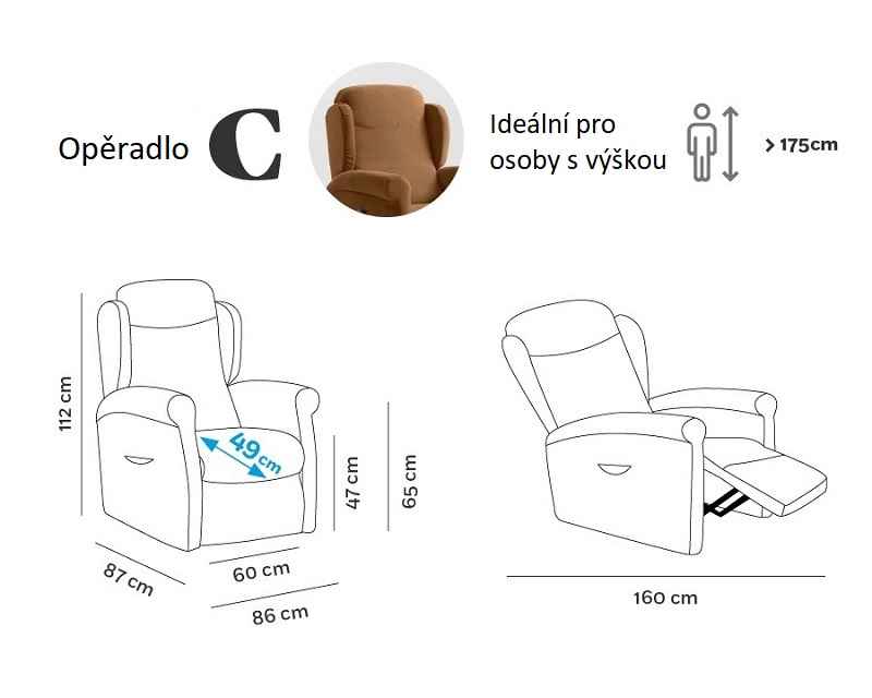 Relaxační TV křeslo MULTIPLA XL s maximální nosností 190 kg