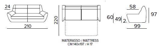 ROCK - rozkládací pohovka - rozměry
